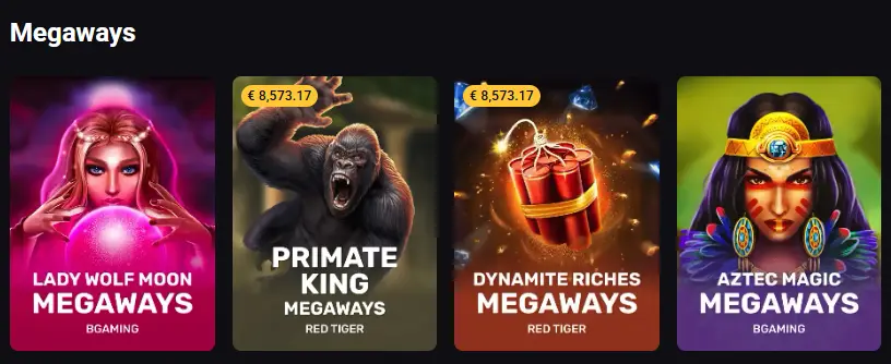 Section Megaways d'Amonbet montrant des jeux populaires pour illustrer la diversité du casino.