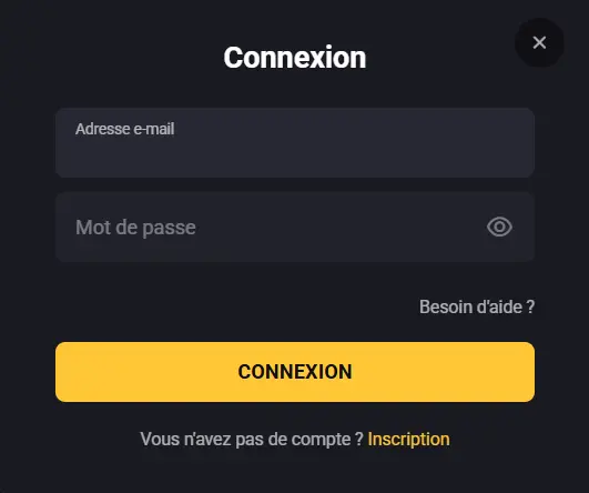 Formulaire de connexion Amonbet permettant aux utilisateurs d'accéder à leur compte de jeu.