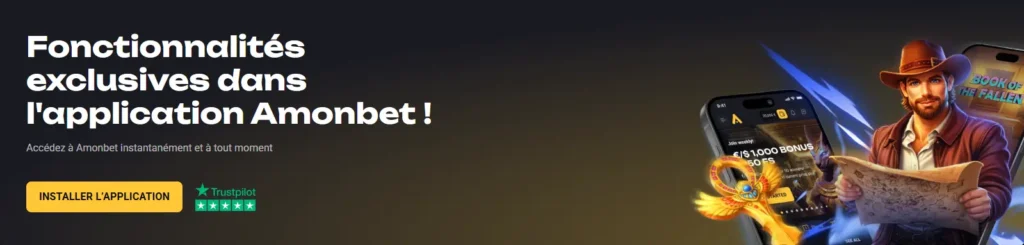 Bannière promotionnelle pour l'application mobile Amonbet soulignant l'accès rapide au casino.
