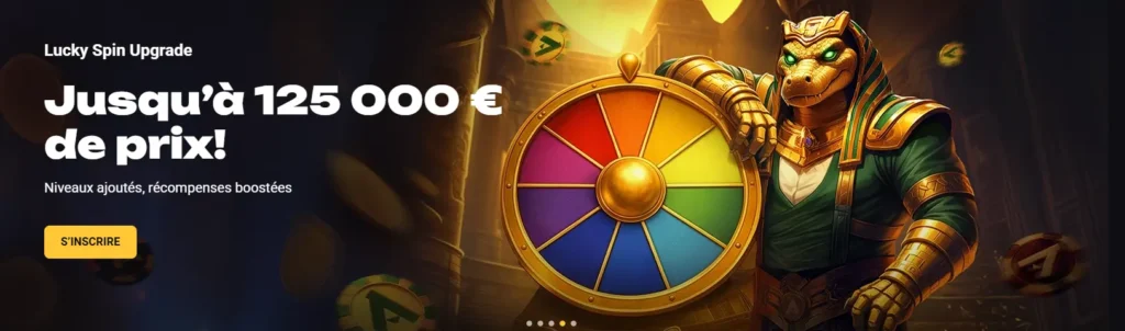 Bannière promotionnelle Lucky Spin Amonbet avec gains potentiels pour encourager la participation.