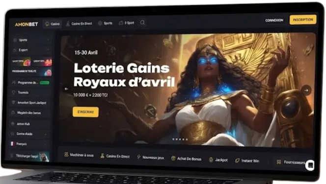 Un ordinateur portable affichant le site Amonbet, illustrant l'interface fluide du casino en ligne.